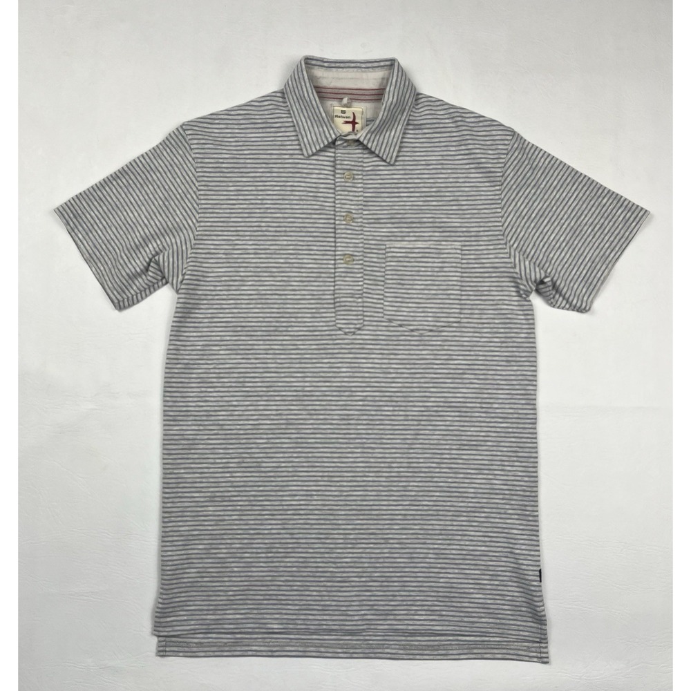 Relwen Polo Shirt Mens Small Gray Blue Striped Pocket Short Sleeve